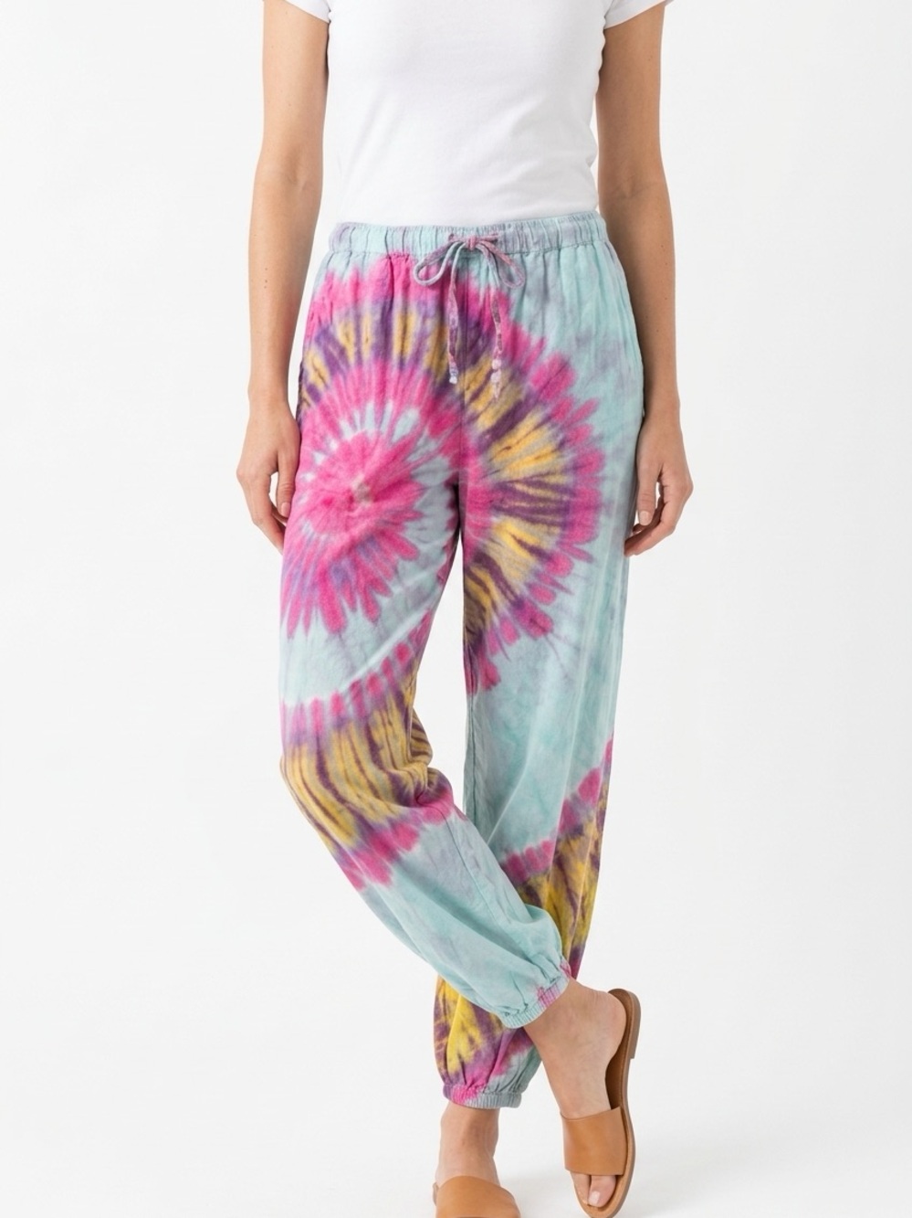UNBRANDED | Tie-Dye Drawstring Jogger Pants Pink & Aqua Women’s Standard Size